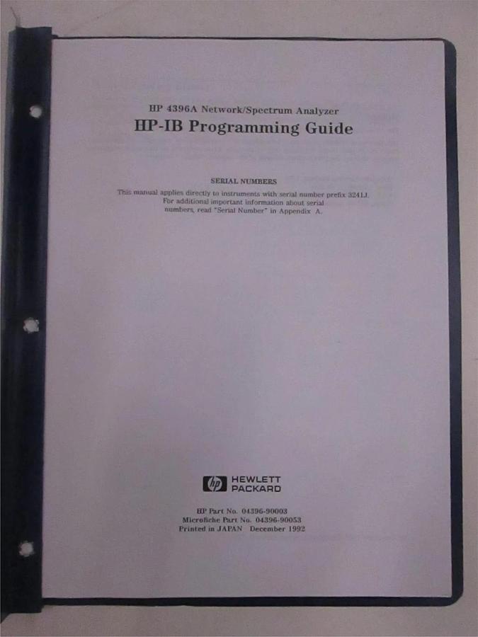Used HP Model 4396A Network/Spectrum Analyzer HP-IB Programming Guide, Used