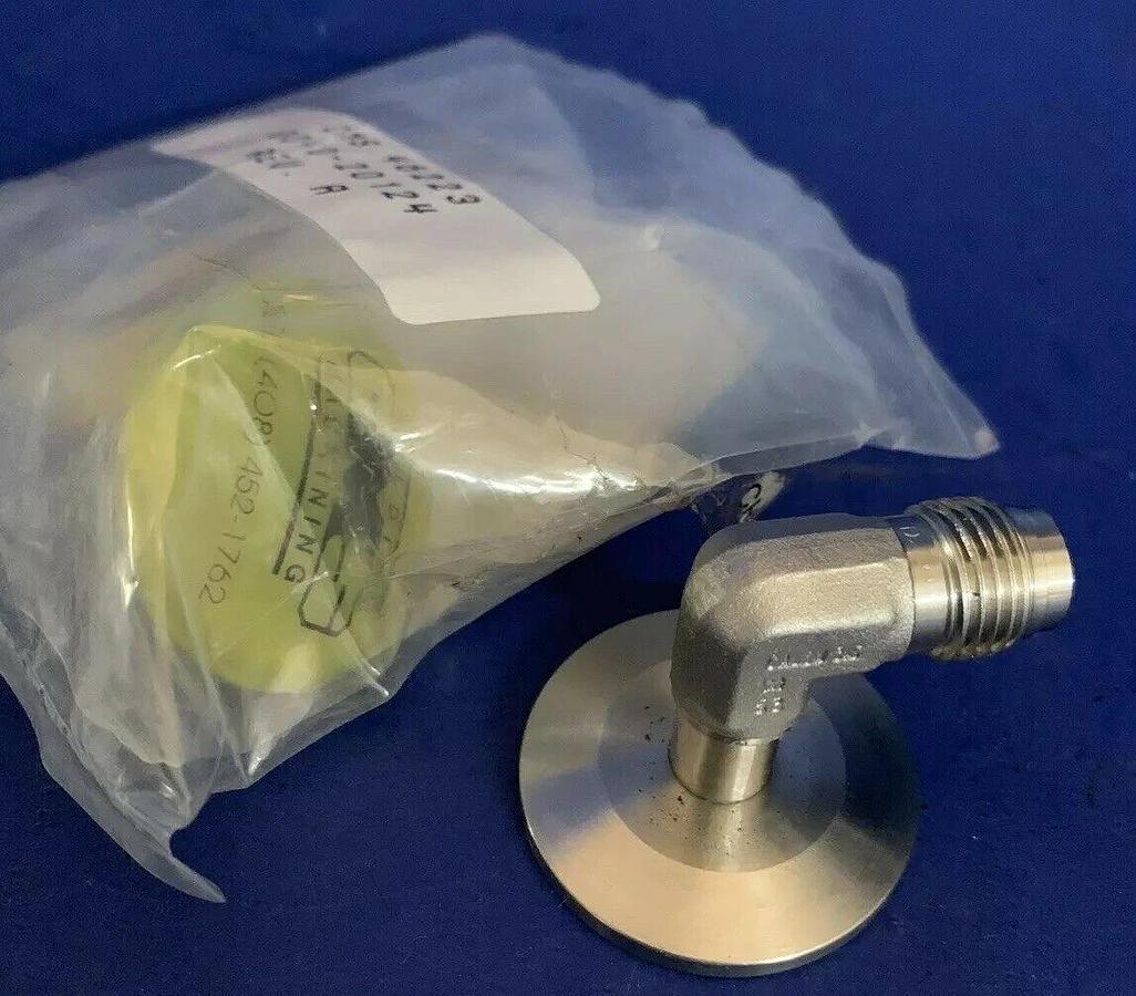 Used SS Vacuum Fitting Adapter, NW25 Flange to 1/4" MVCR w/ 90 Elbow, Lot of 2