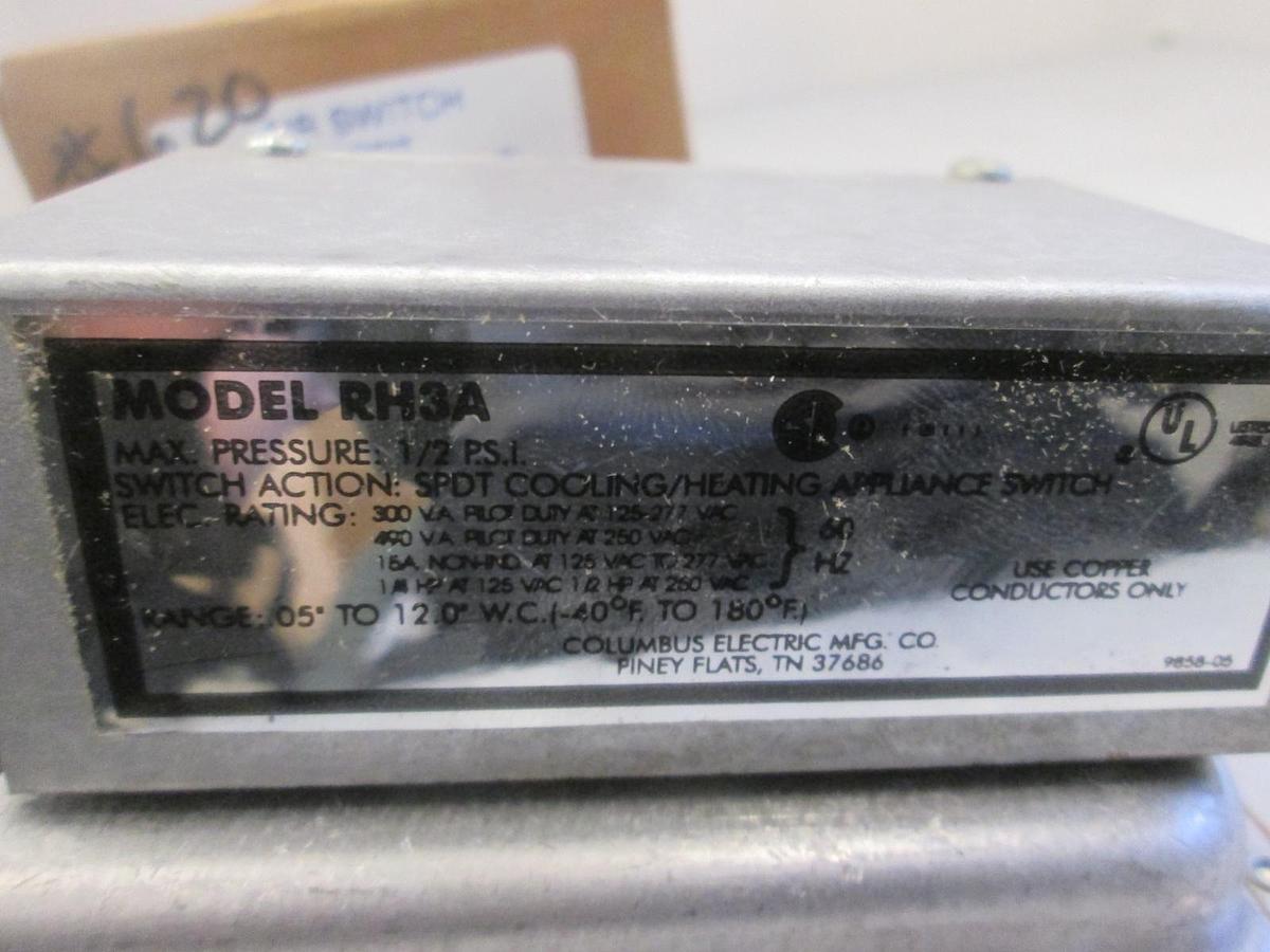 Columbus Electric, Model RH3A, Pressure Switch, New grainger 2E462A
