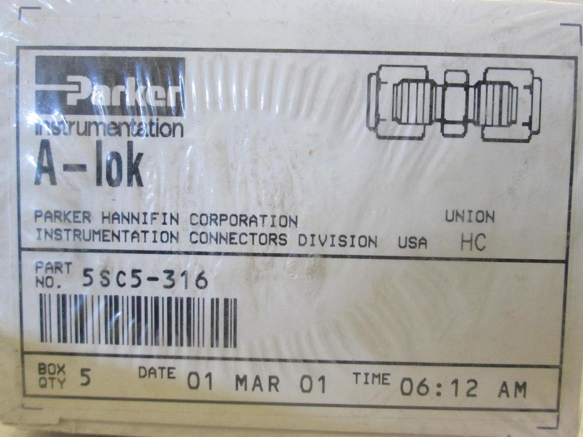 Parker, 5SC5-316, A-Lok Union, Box of 5, New, Original Packaging