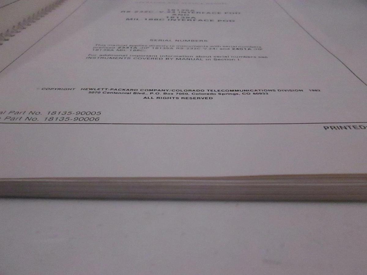 Used HP 18135A and 18139A Interface Pods Operator and Service Manual, Used