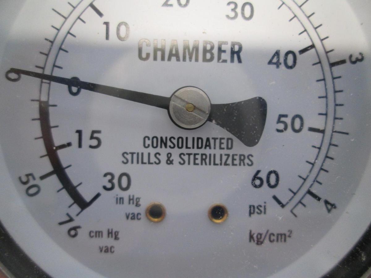 Used Consolidated Stills & Sterilizers, 0-60 PSI Pressure Gauge, Back Mount, Used