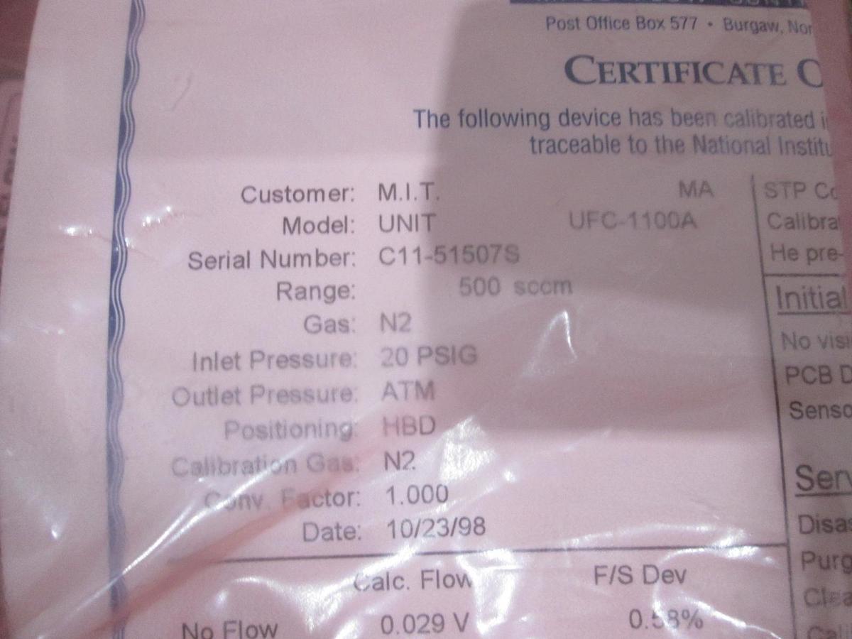 UNIT, UFC-1100A, O2, 10 SLM, Mass Flow Controller, New