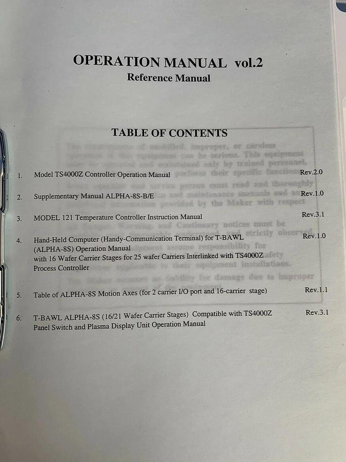 Used Tokyo Electron ALPHA-8S-E Vertical LP-CVD Operation Manual Volumes 1,2 & 3
