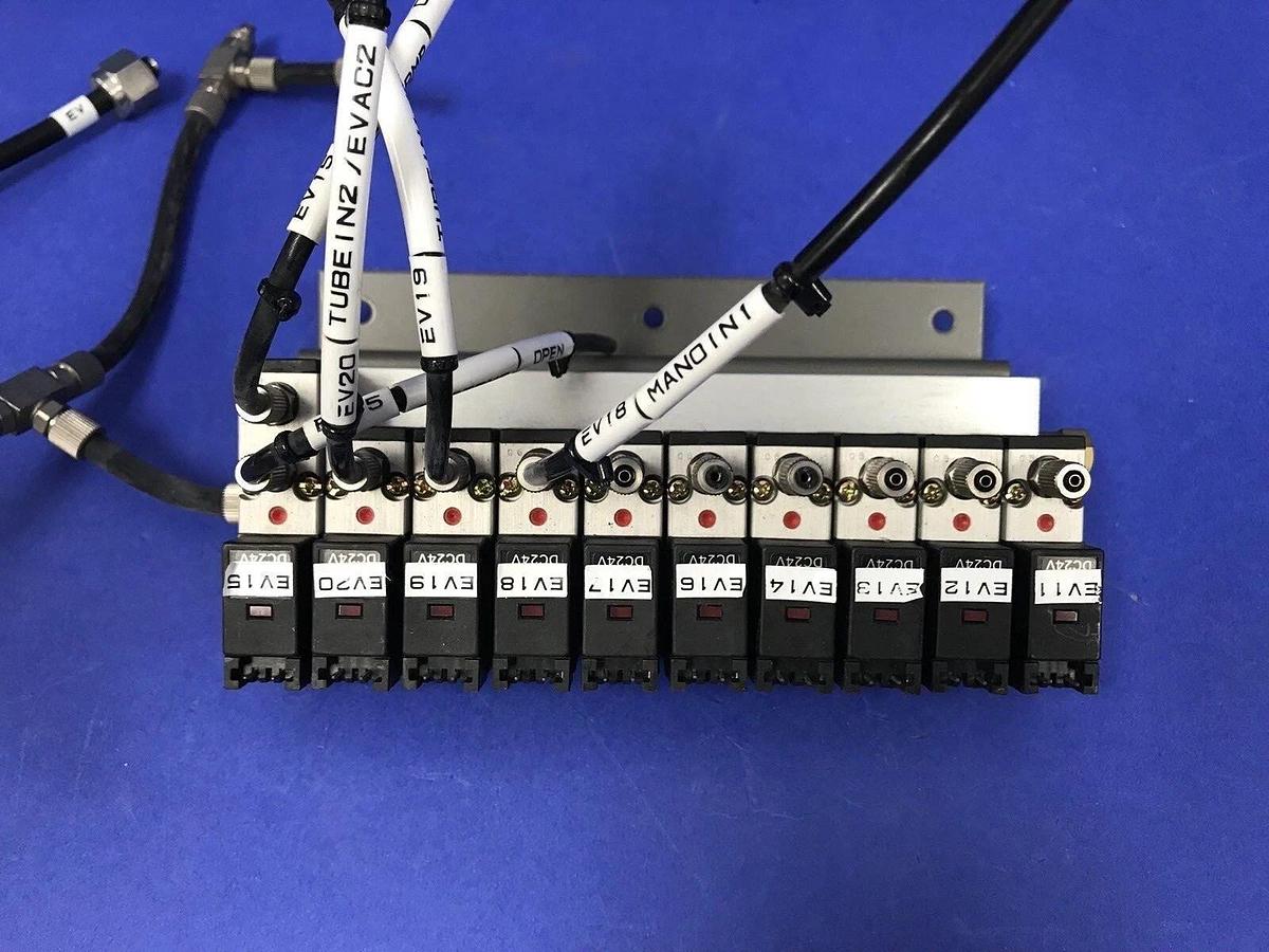 Used Koganei 030-4E1 Solenoid Valve Manifold Assembly - 10 Valves, Used