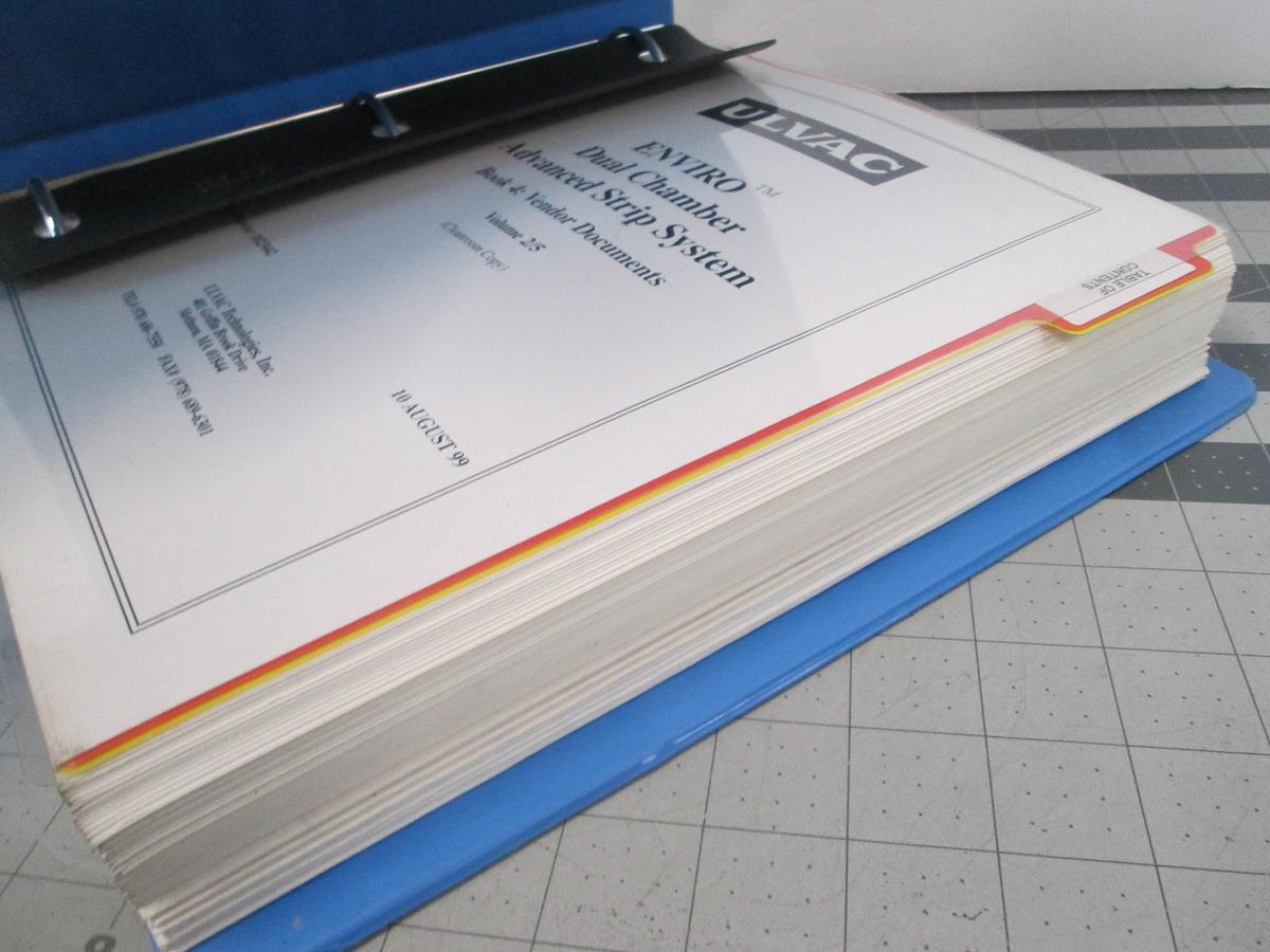 Used Ulvac, ENVIRO Dual Chamber Advanced Strip System, Book 4 Vendor Documents, Volume 2/5, Used