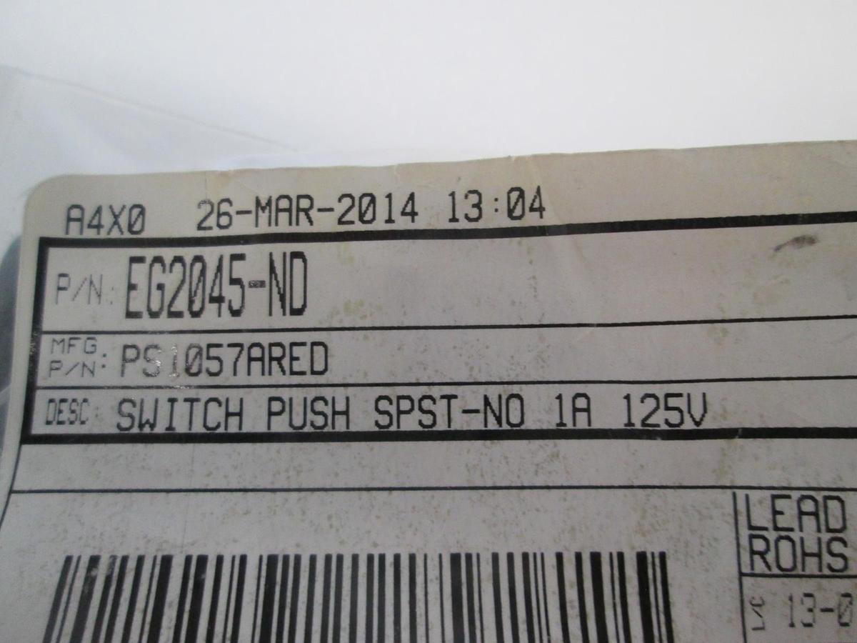 Red Push Button Switch, SPST-NO, 1A, 125V, 109-7169, New, Lot of 5