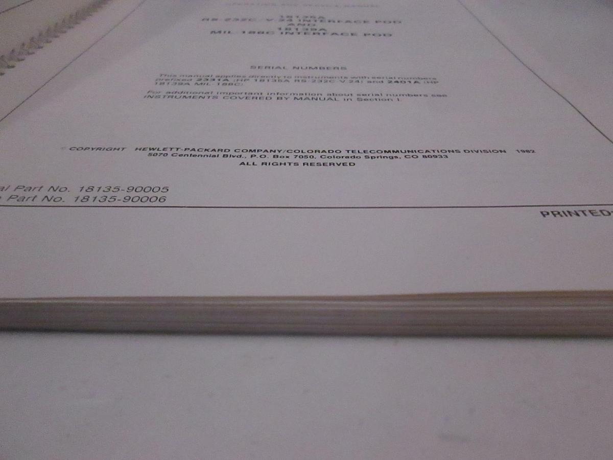 Used HP 18135A and 18139A Interface Pods Operator and Service Manual, Used