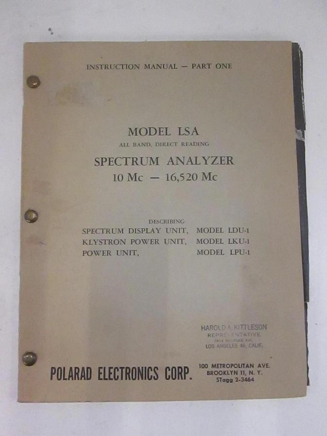 Used Polarad Model LSA Spectrum Analyzer 10Mc-16520Mc Part One Instruction Manual