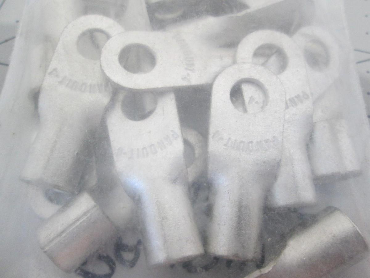 Used Panduit, P4-14R-E, Non-Insulated Ring Terminal 4 AWG 1/4" Stud, New, Lot of 16