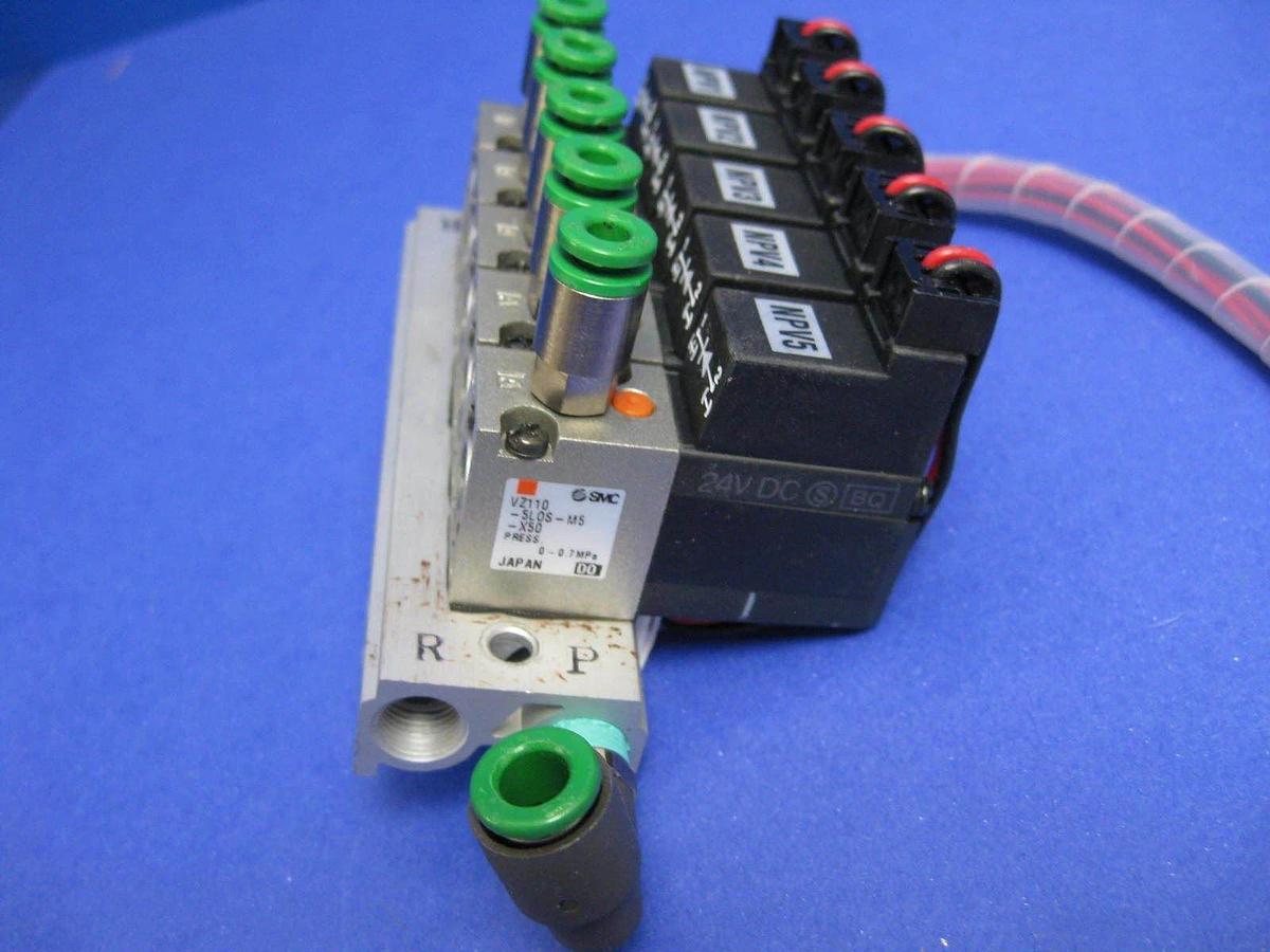 Used SMC VZ110 Solenoid Valve Manifold Assembly, with 5 Valves, Used