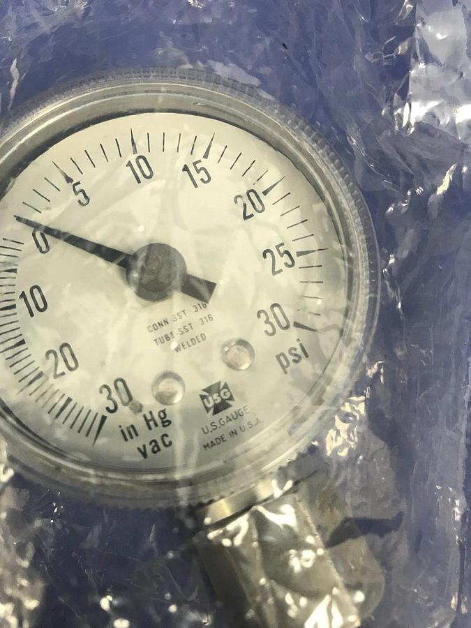 Ametek U.S. Gauge, Pressure Gauge, 30-0-30 psi, 1/4" FVCR, New