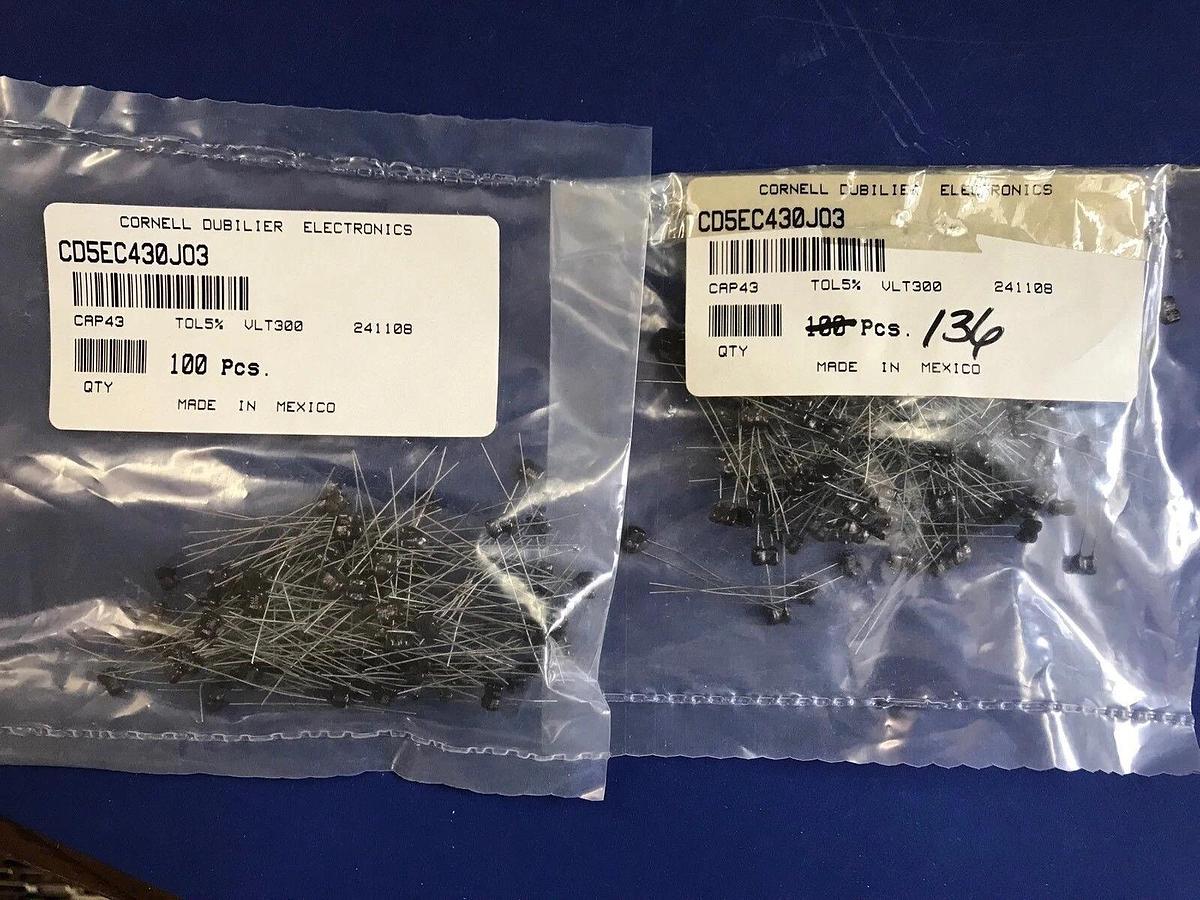 Cornell Dubilier CD5EC430JO3 Dipped Mica Capacitor 300V 5%TOL, Lot of 200+