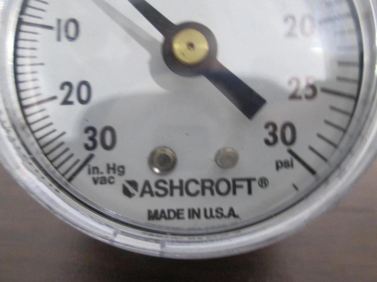 Used Ashcroft, 30-0-30 PSI, Back Mount Gauge, Used