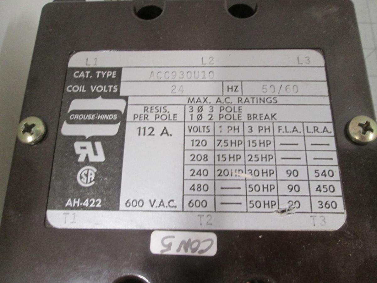 Crouse, ACC930U10, 3 Pole Contactor, 24V, 90A, New