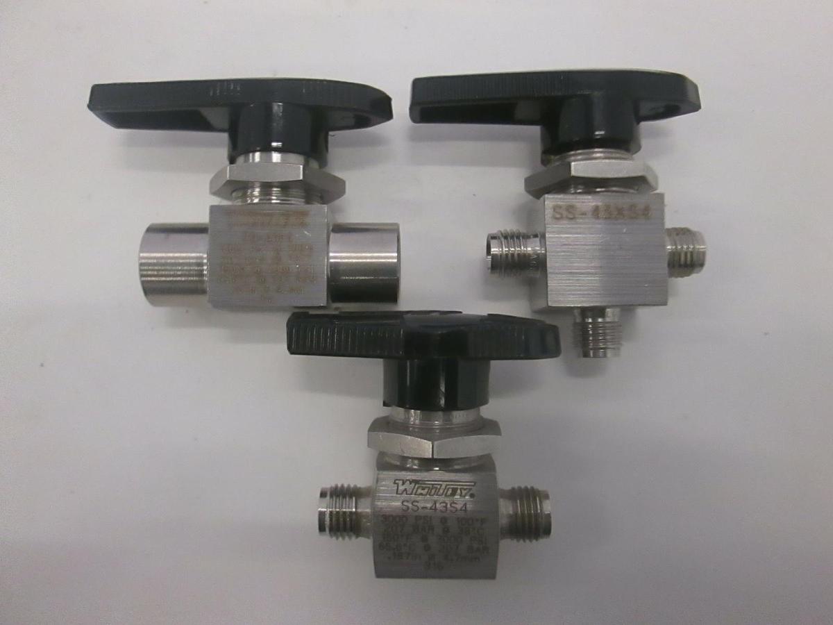Used Whitey, SS-43S4, SS-43XS4, SS-43F4 Ball Valve, Used, Lot of 3