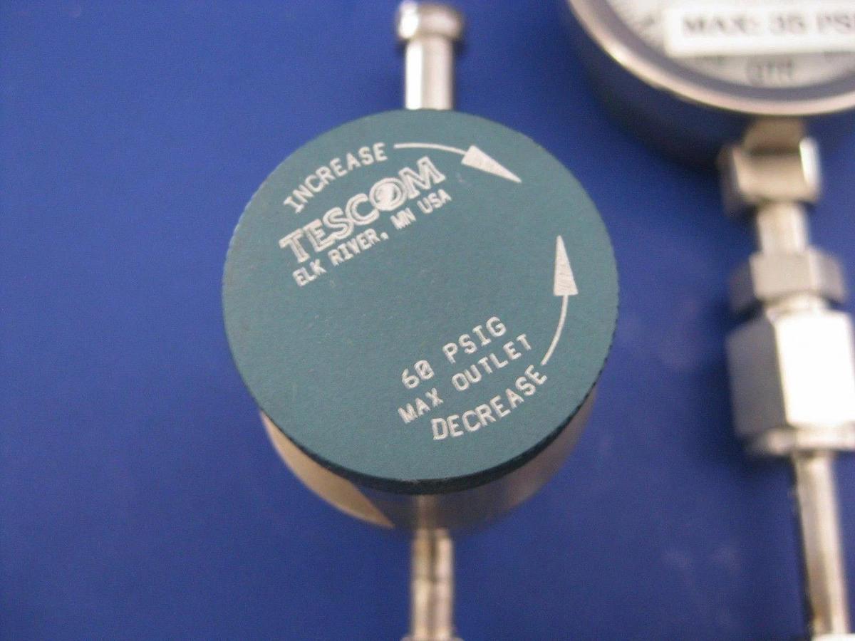 Used Tescom 24-1A26AABM5BM5Z 1/4 vcr Manual Shutoff Valve Assembly with 30-0-60 Gauge