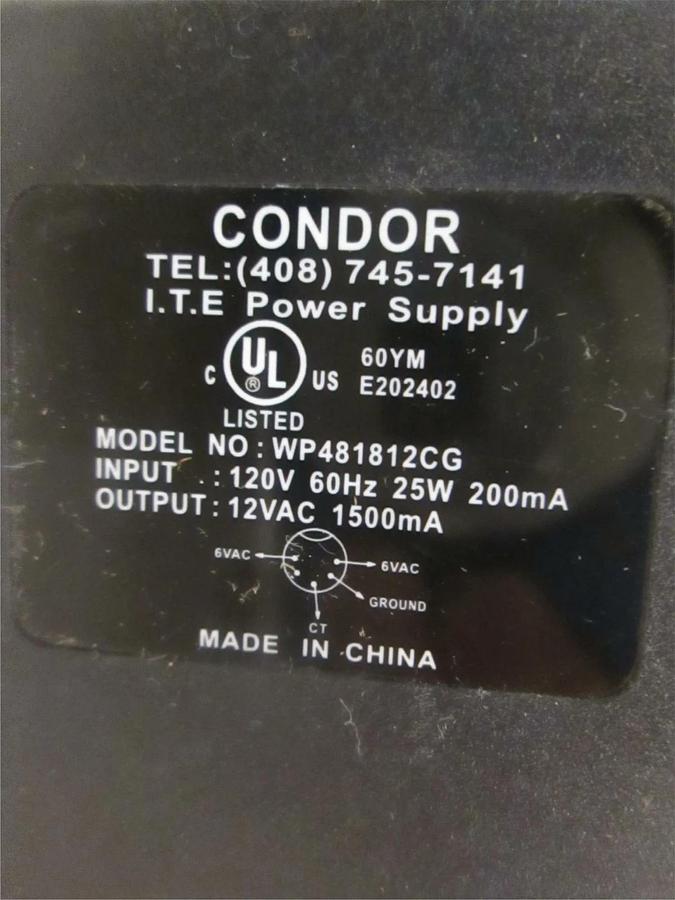 Condor WP481812CG AC Adapter Power Supply, New