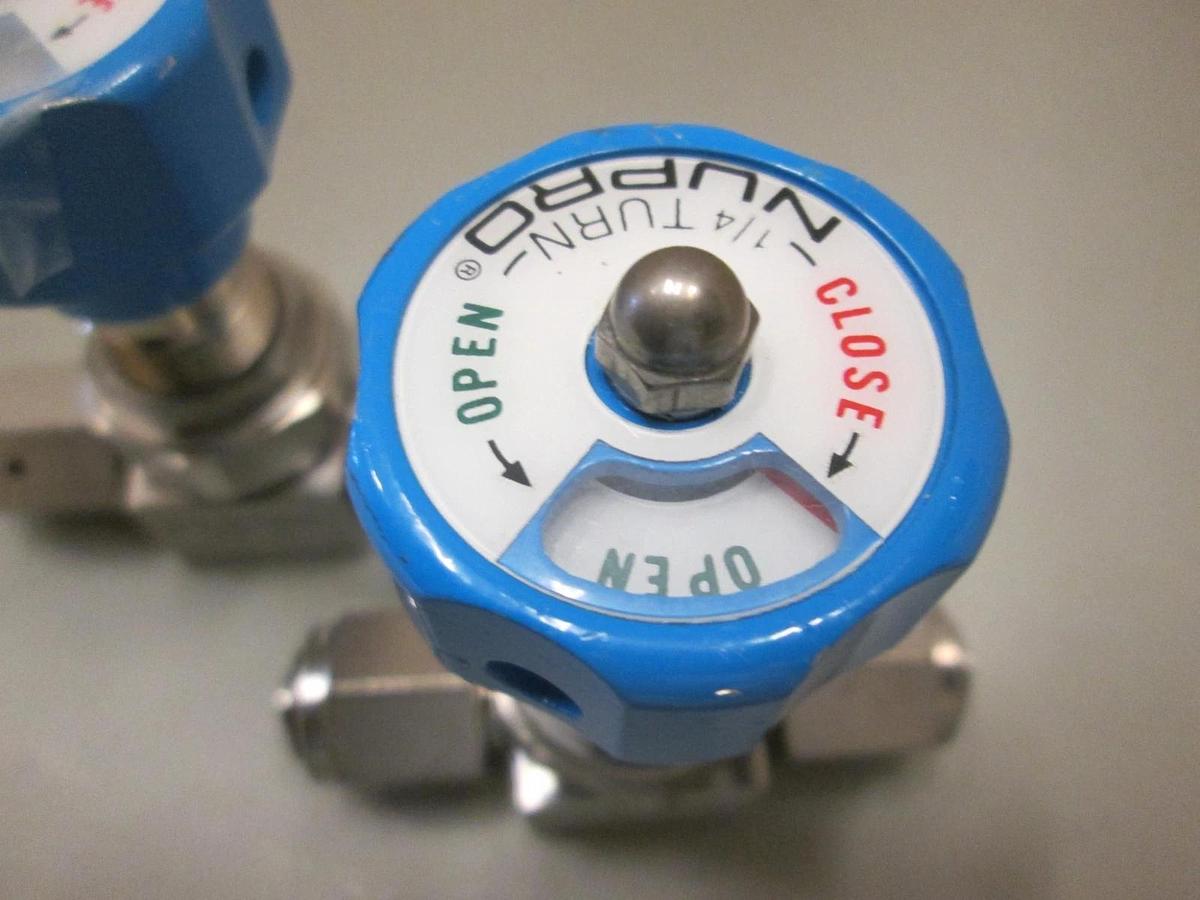 Used Nupro 6LV-DAVR4-PX Manual Valve, 1/4" MVCR/MVCR, Used, Lot of 2