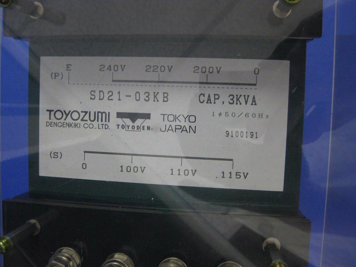 Used Toyozumi SD21-03KB Transformer Cap. 3kVA, 1Phase, 0-240V, New