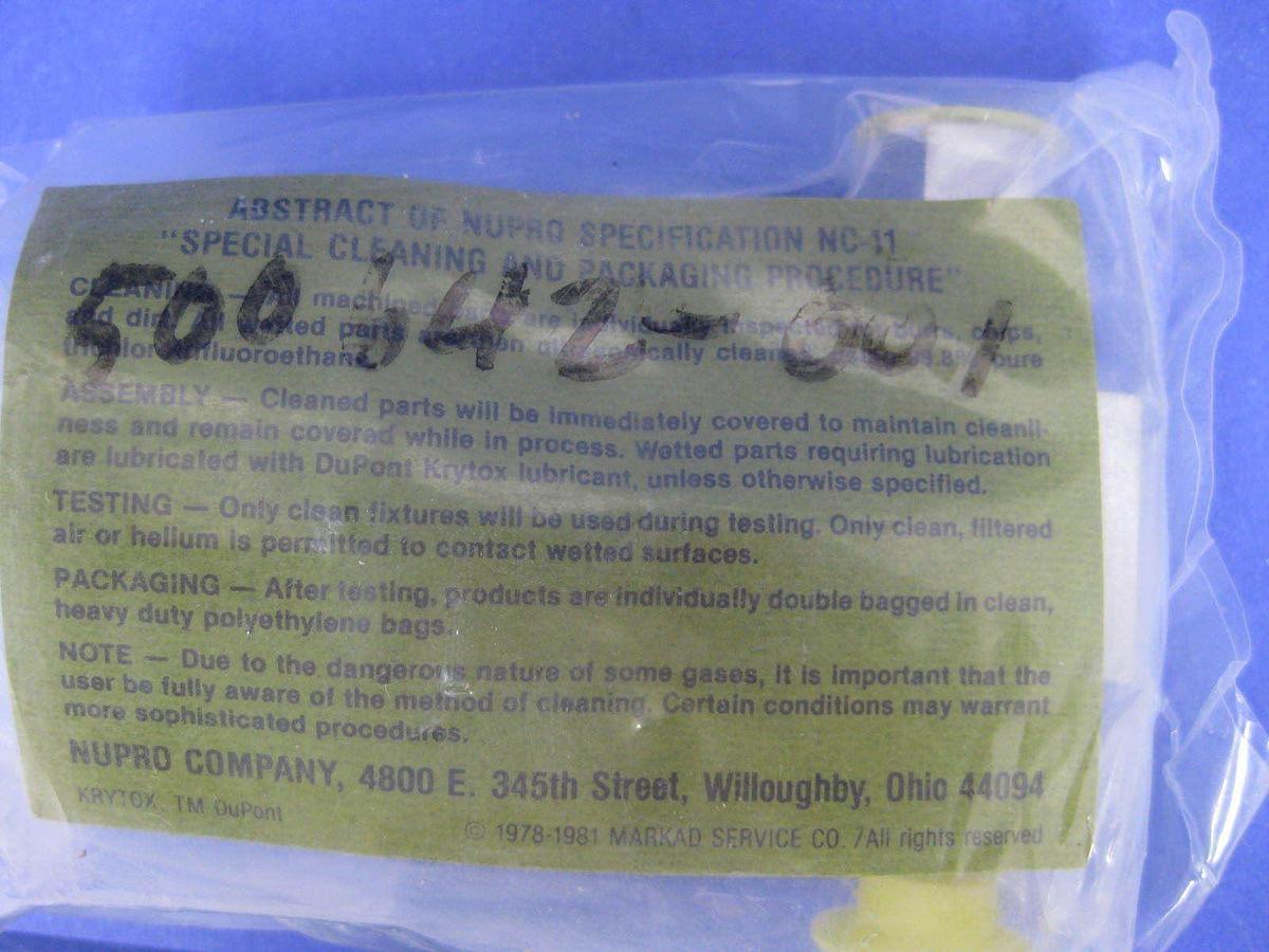 Used Nupro SS-4BK-1C-9AGAA Bellows Sealed Valve w/ NC Actuator, 1/4"FVCO - New
