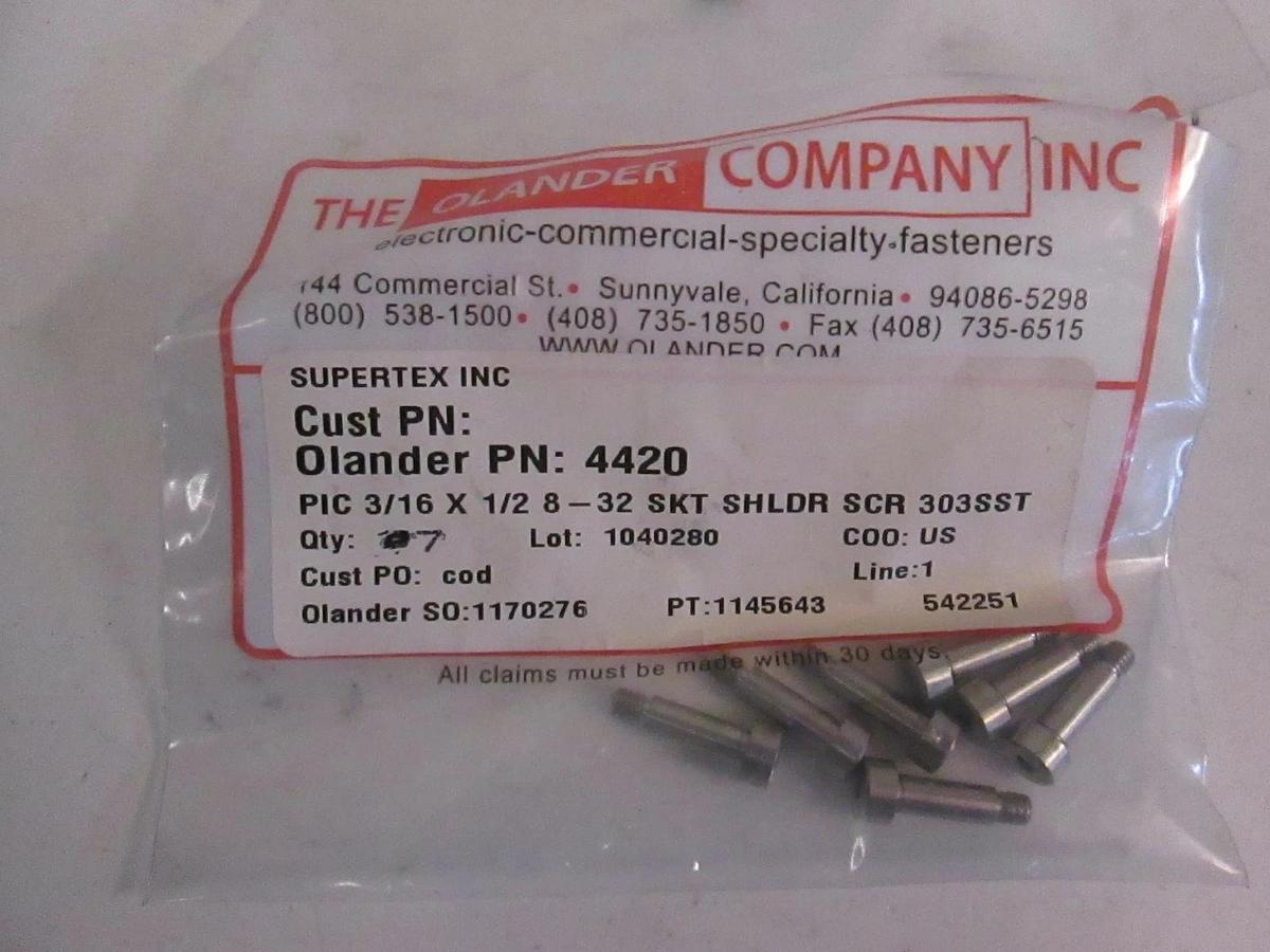 Olander, 3/16 X 1/2 8-32 SKT SHLDR SCR, 303SST, New, Lot of 7