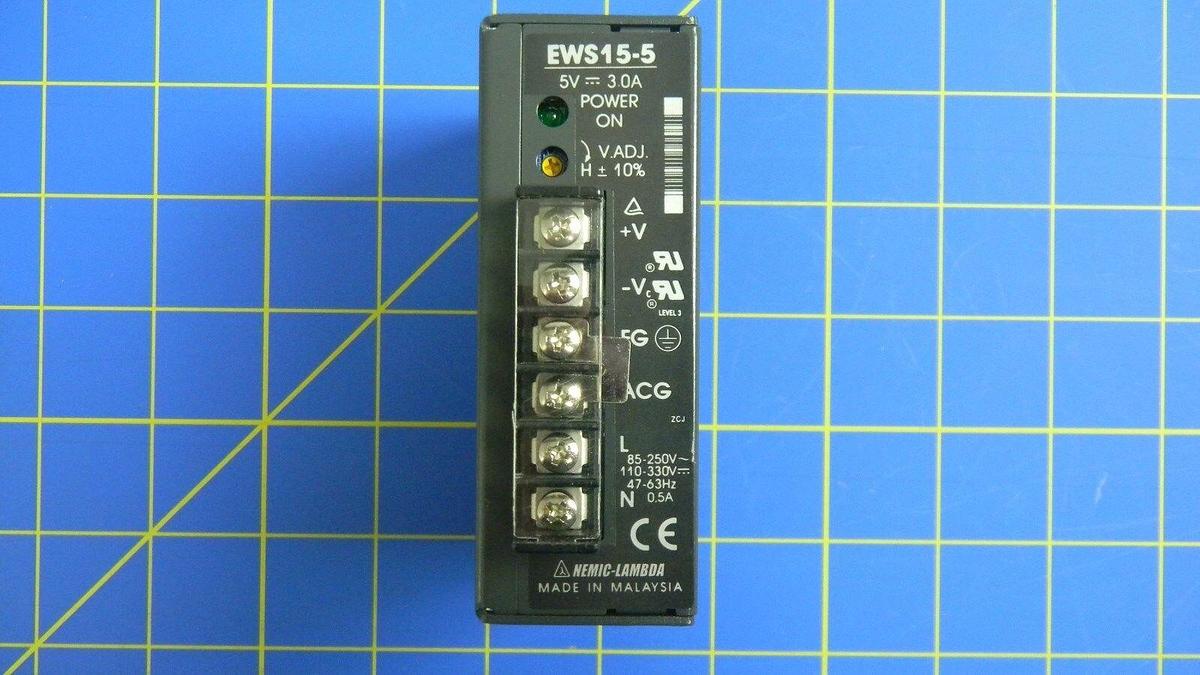 Used Nemic Lambda EWS15-5 Adjustable Power Supply, 5V, 3A, V.ADJ.+/- 10%, Used