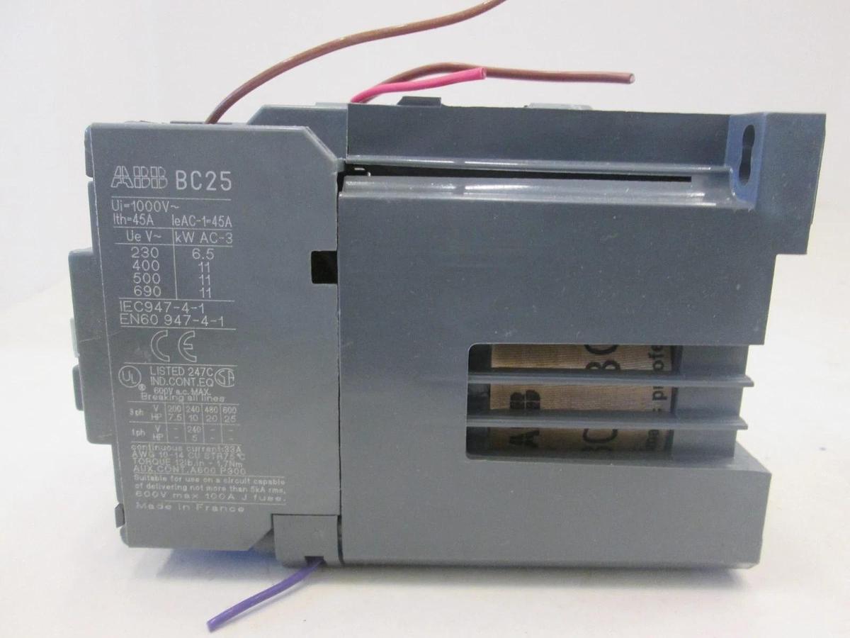 Used ABB, BC25-30-10 Contactor, 45A, 24VDC, Used