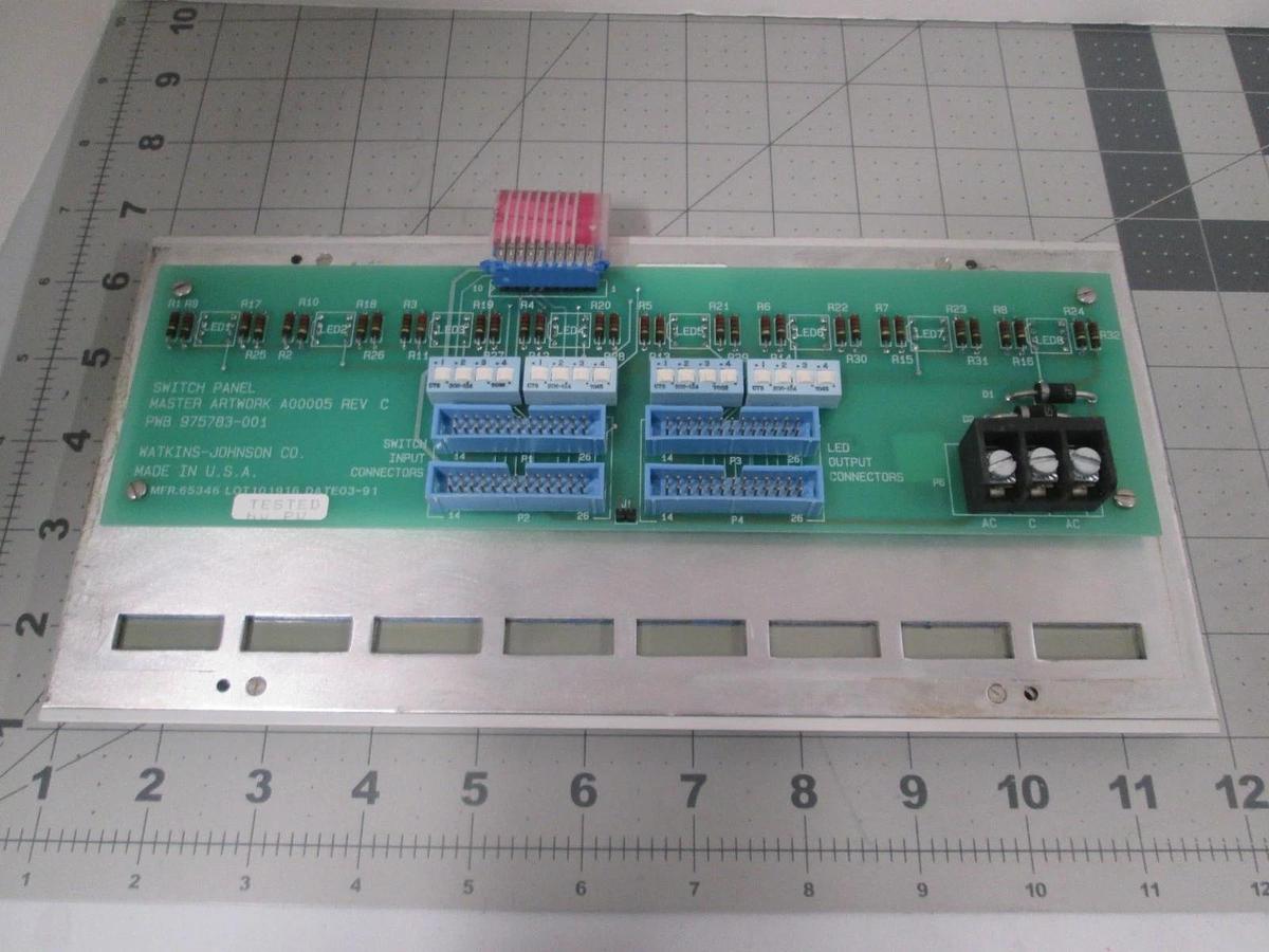 Used Watkins Johnson, 975783-001, Switch Panel w/ PCB Assy for WJ999 Injector Hoist