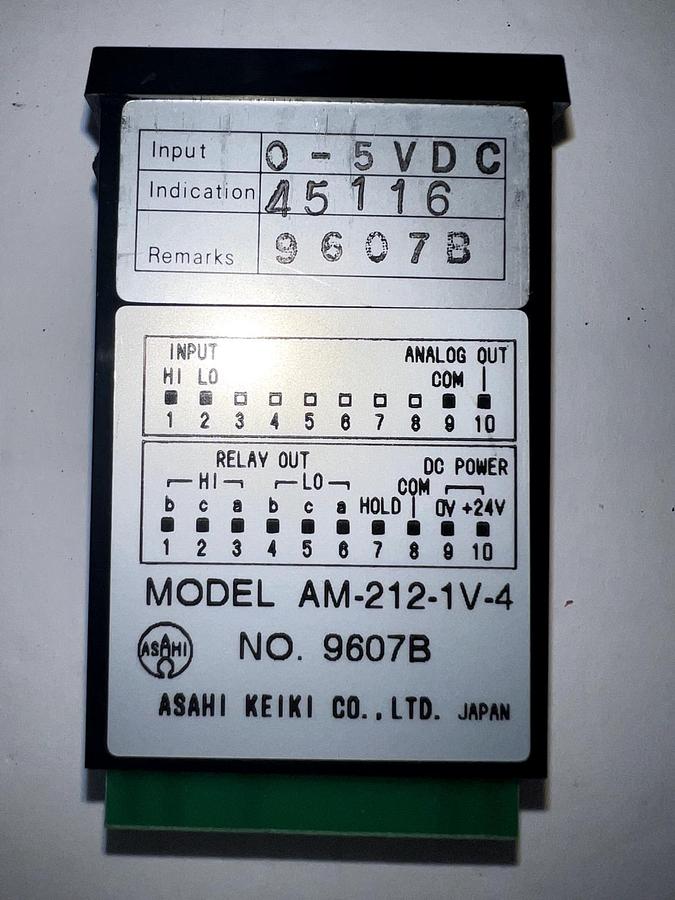 Used ASAHI KEIKI CO., LTD. NO. 9607B Model AM-212-1V-4, 0-5VDC 45116 9607B, Used