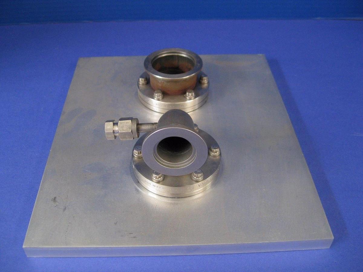Used Blank Off Plate for Leak Checking, 8.5" x 10" w/ NW40 NW25 Flange Ports, Used
