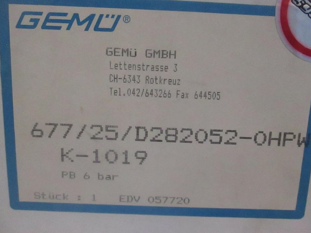 Gemu, Diaphragm Valve, 677/25/D282052-OHPW-K-1019, New