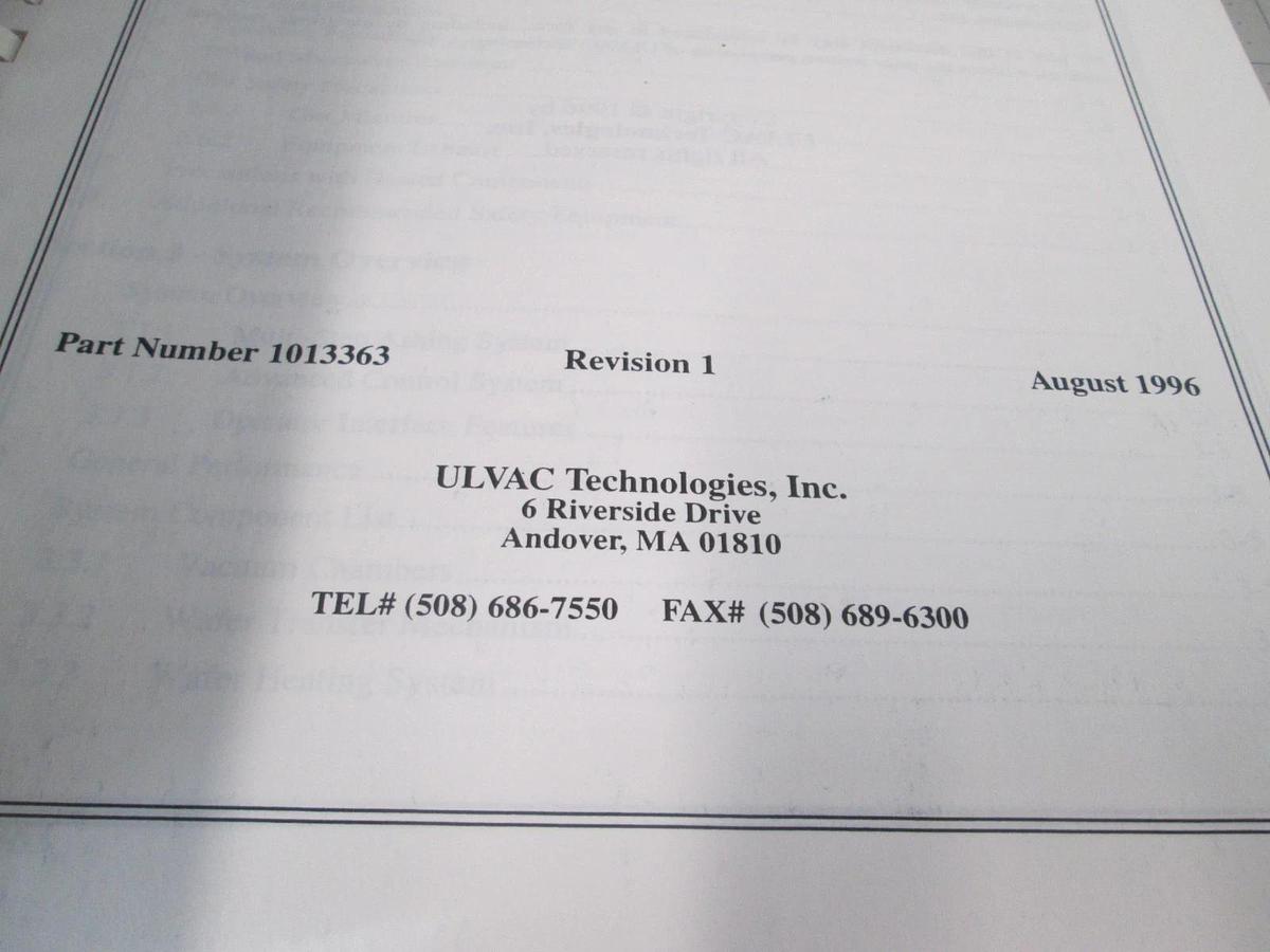 Used Ulvac, Phoenix Asher System, Book 1 Instruction Manual, 1013363, Used