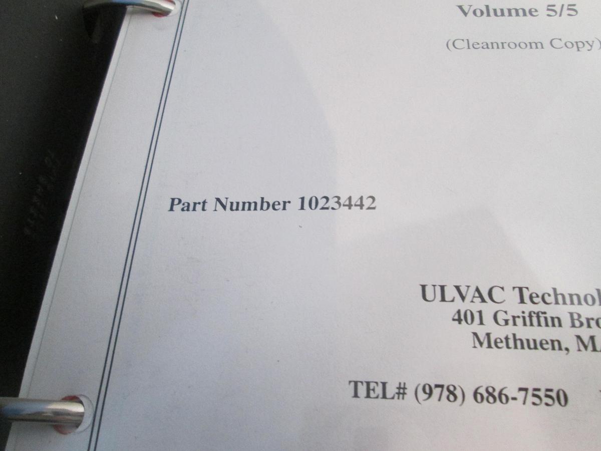 Used Ulvac, ENVIRO Dual Chamber Advanced Strip System, Book 4 Vendor Documents, Volume 5/5, Used