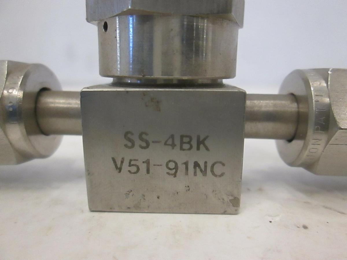 Used Nupro SS-4BK-V51-91NC Bellow Sealed Valve, NC, 1/4" FVCR, Used