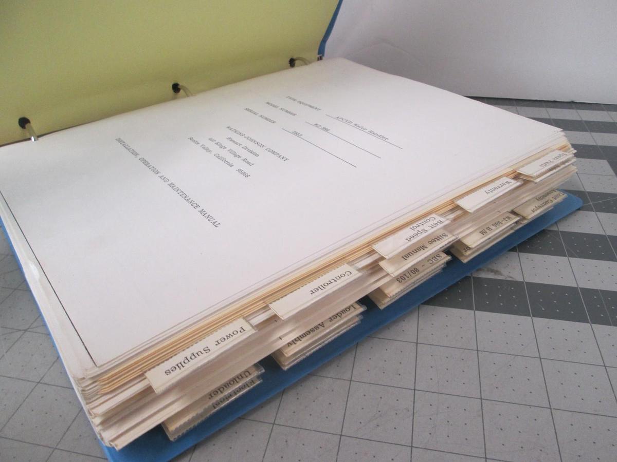 Used Watkins Johnson, APCVD Wafer Handler WJ 986 Installation, Operation Manual, Used