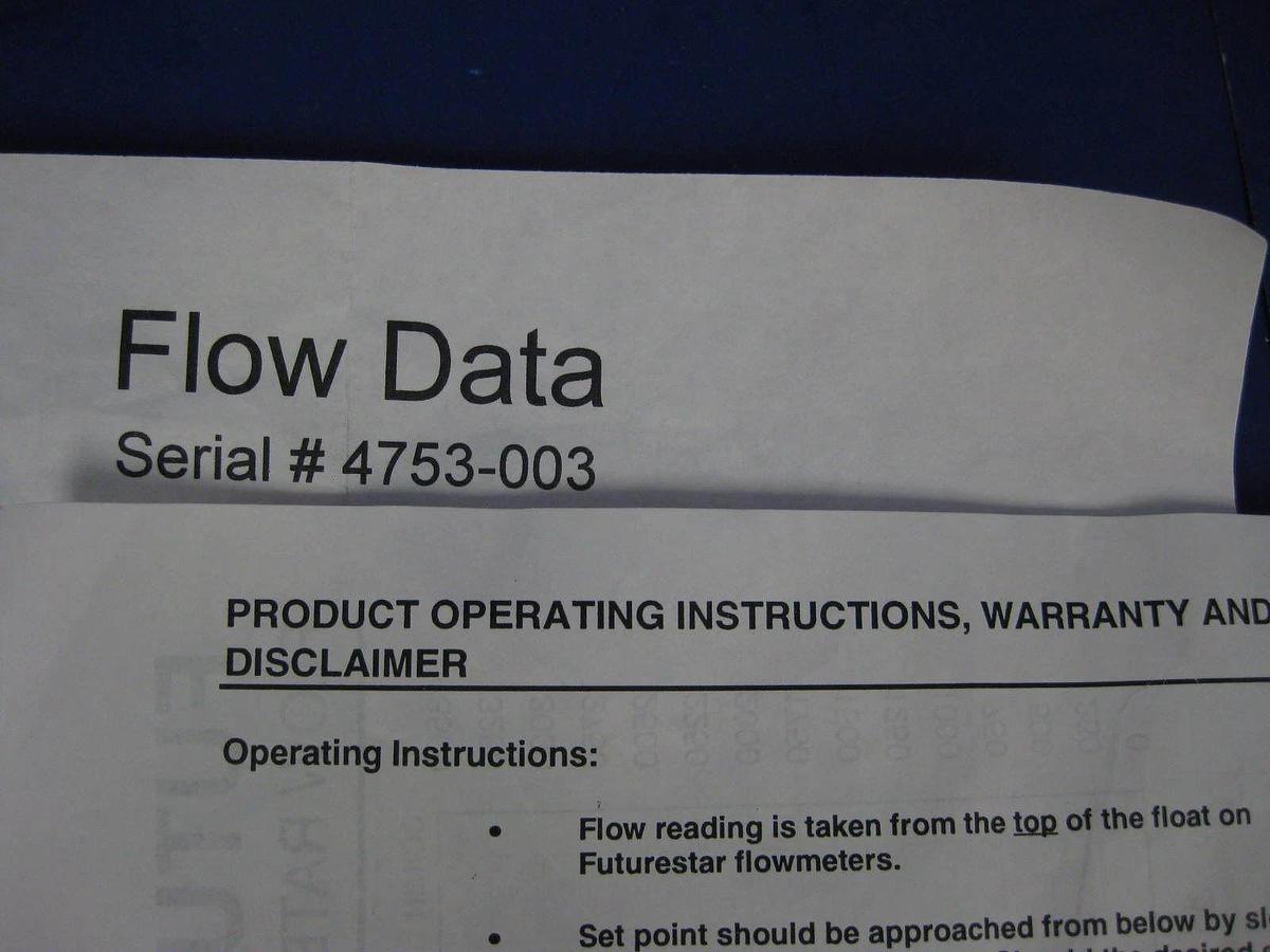 Futurestar Flowmeter 5A0-030-6F, 0.3-3.0 l/min w/ Banner SM312FPH Sensor