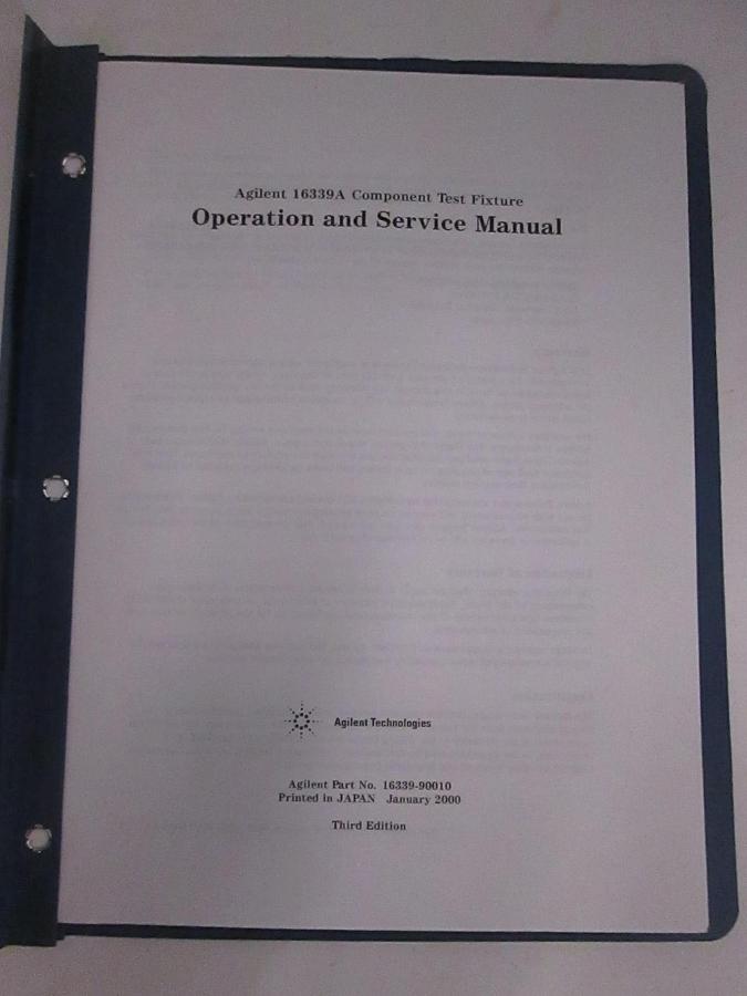Used Agilent 16339A Component Test Fixture, Operating and Service Manual, Used