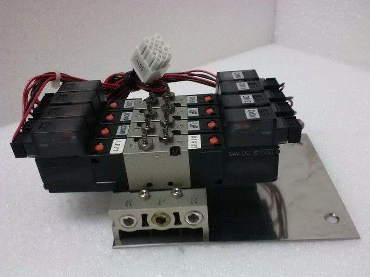 Used TEL Loader Unit, SMC 10-VZ3223 Pneumatic Valve Assembly w/ 4 Valves, Used