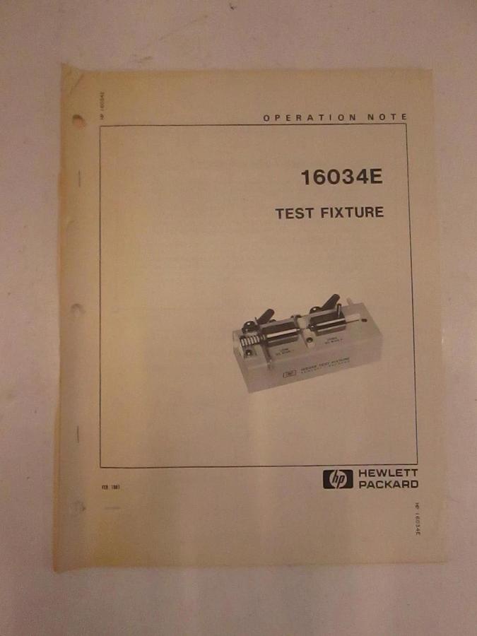 Used HP Model 16034E Test Fixture Operation Note, Used