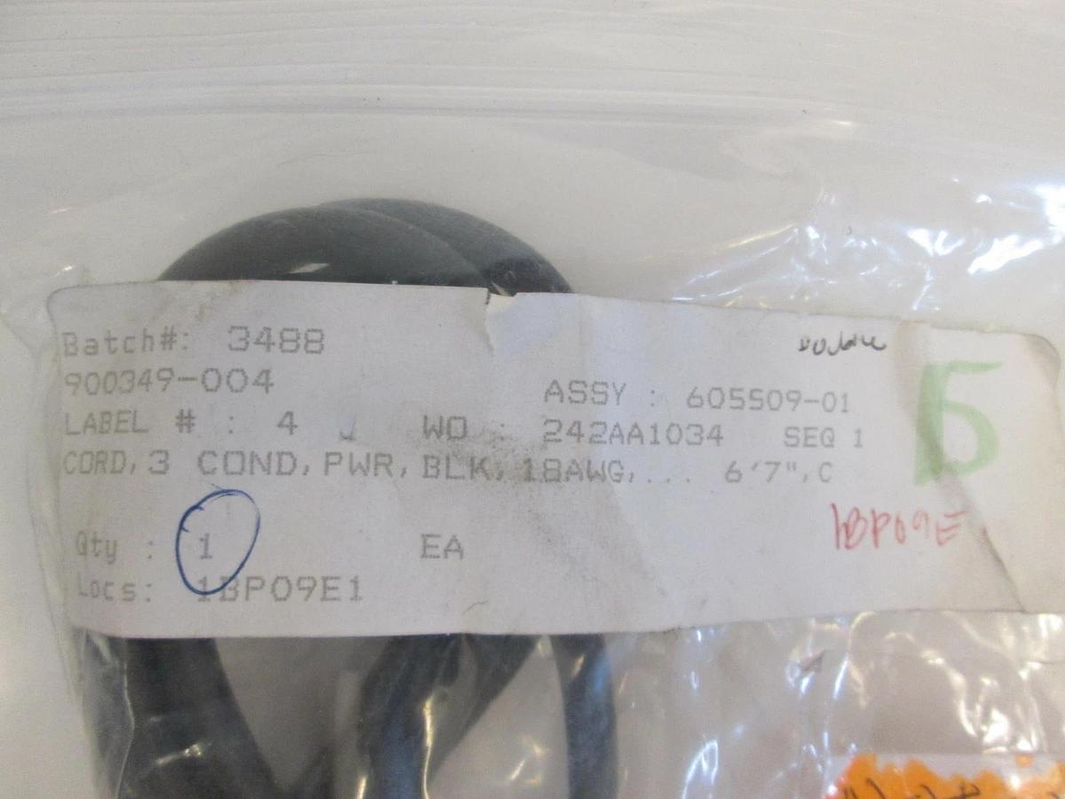 Used Cord, 3 Cond, PWR, BLK, 18 AWG, 605509-01