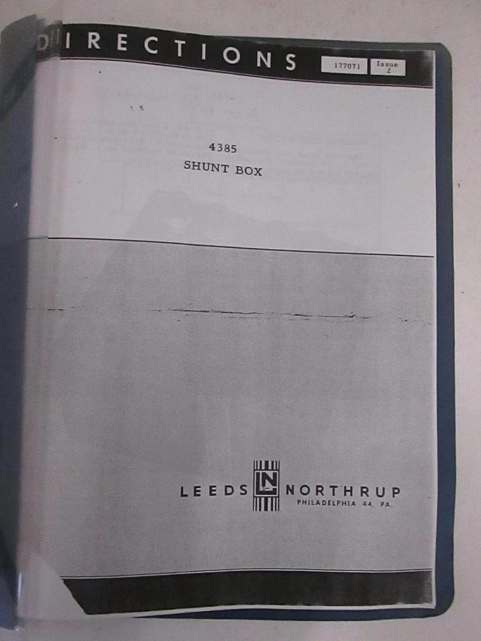Used Leeds Northrup Shunt Box 4385 Directions, Used paper manual