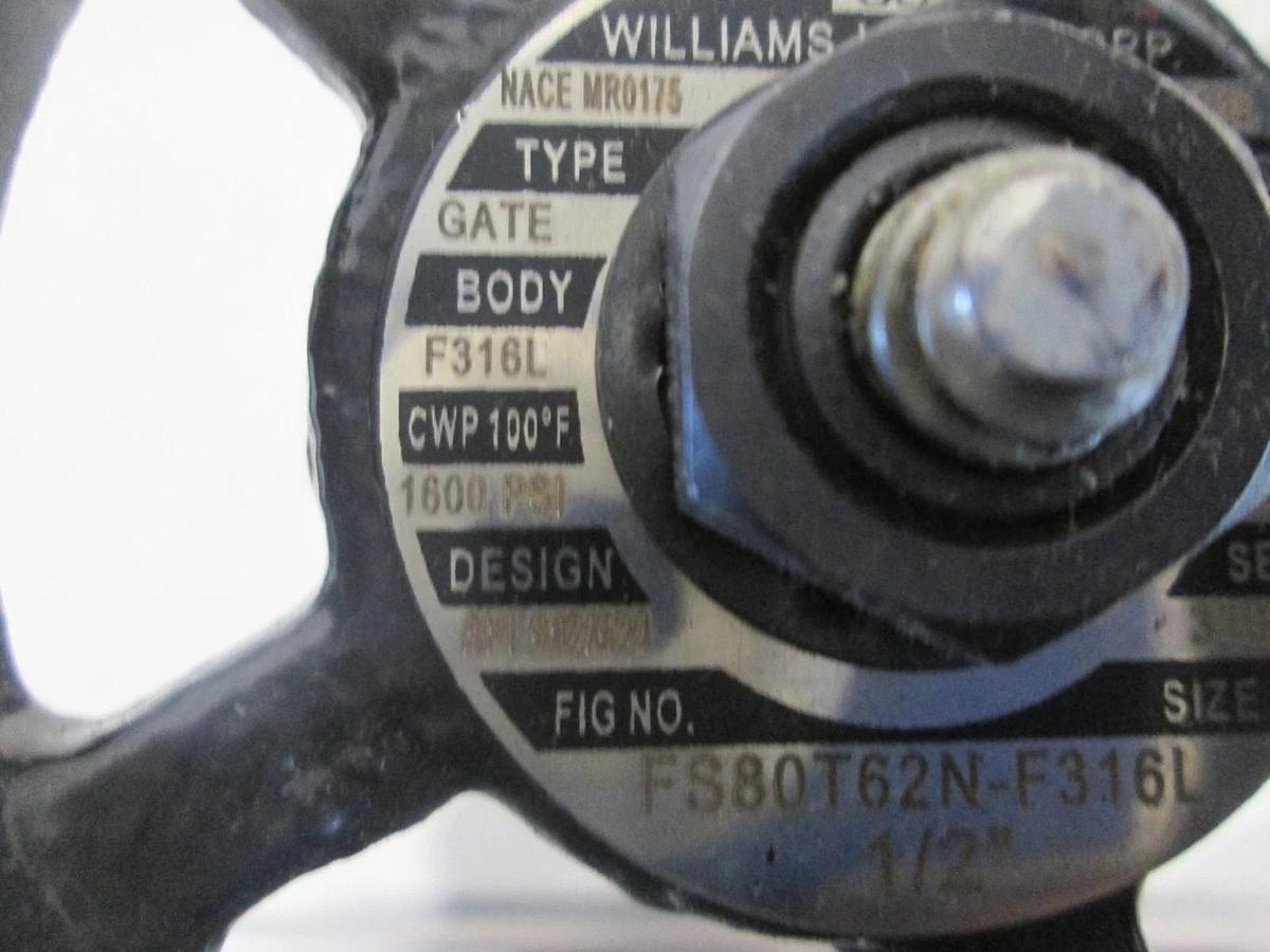 Williams, Double Gate Valve, 1600 PSI, FS80T62N-F316L, 1/2", New