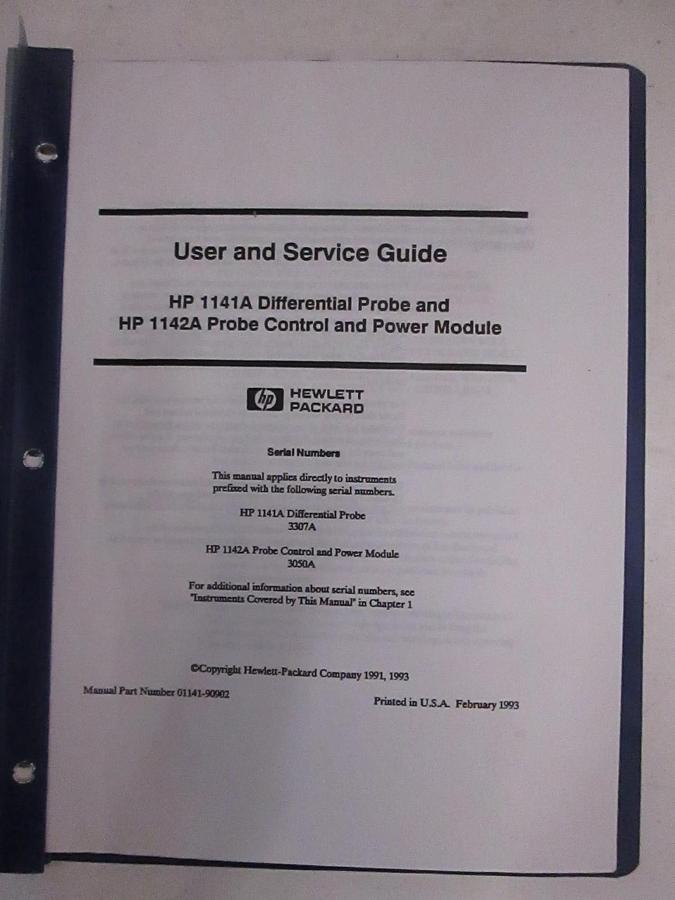 Used HP 1141A Differential Probe and 1142A Probe Control User and Service Guide, Used