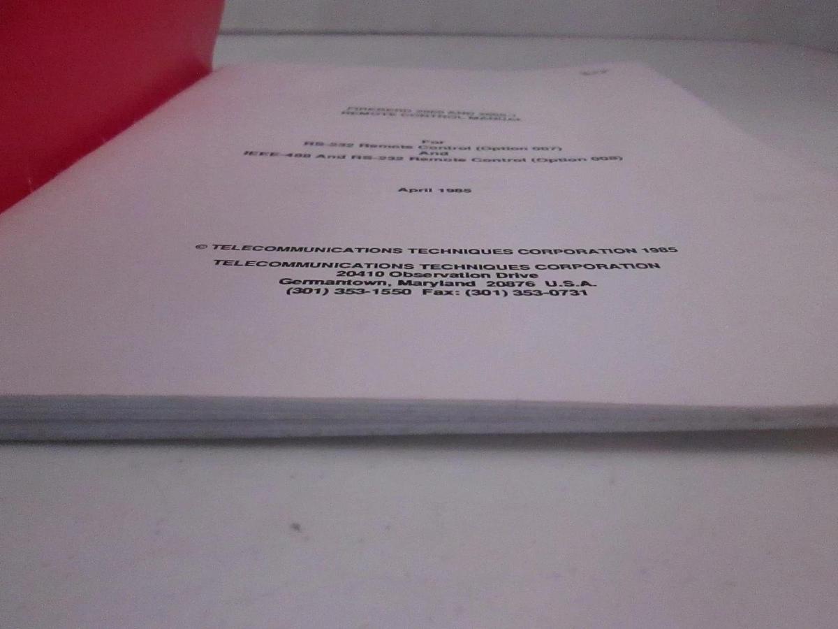Used Telecommunications Fireberd 2000 and 2000-1 Remote Control Manual, Used