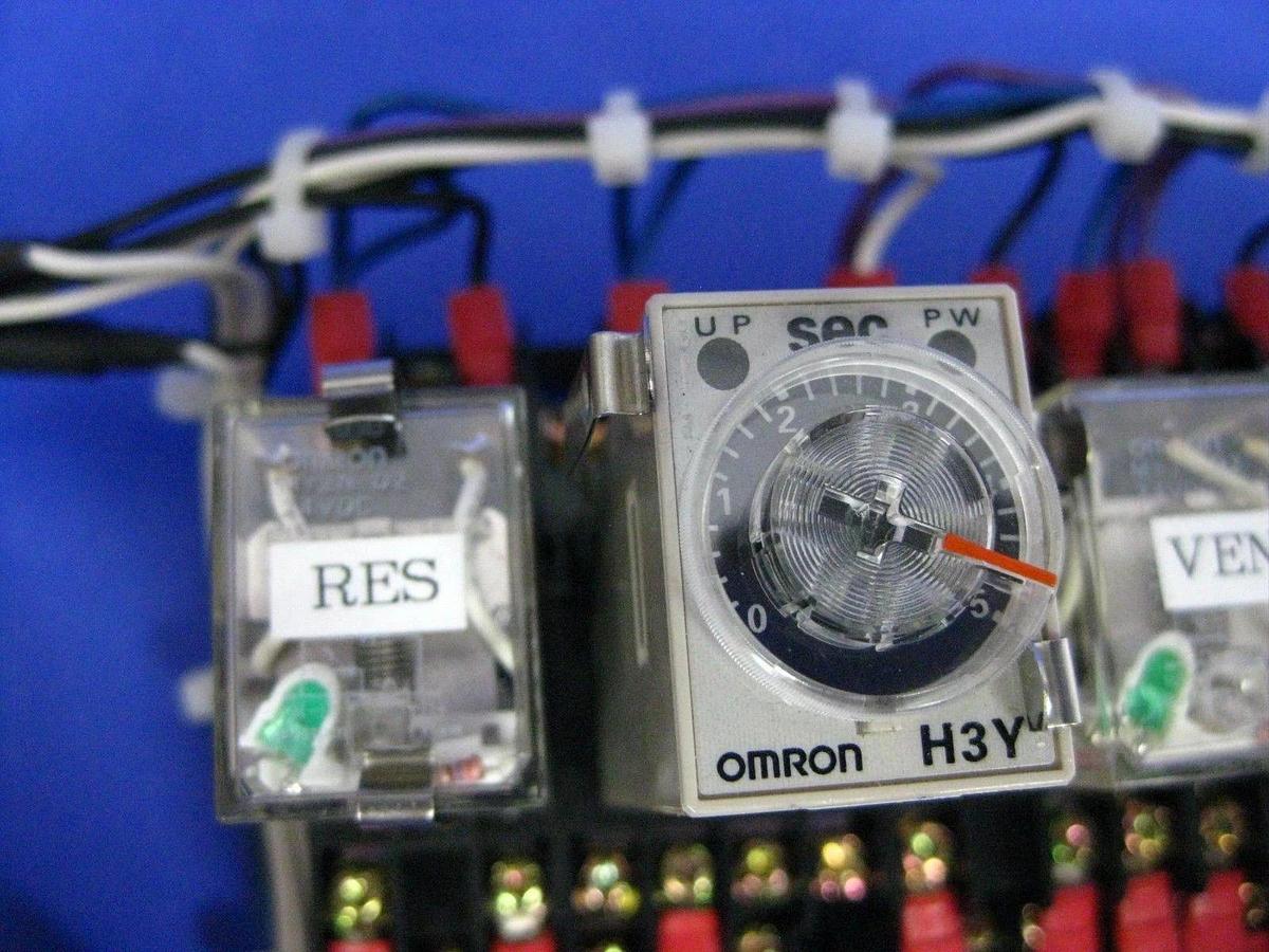 Used OMRON Relay Assy w/ MY2N-D2 Relays, H3Y Timer, G3FD-102SN SS Relay, Track Mount