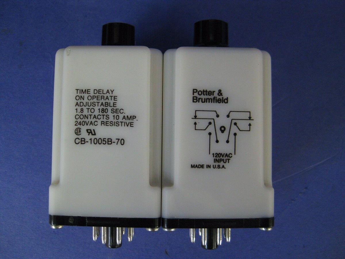 Used Lot of 2 - Potter & Brumfield CB-1005B-70 Time Delay Relay, 1.8-180 Sec