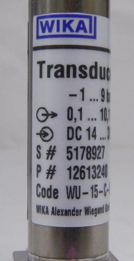 Used Wika Transducer WU-15, P#:12613240, 1/4" MVCR/MVCR, -1...9 Bar, Used