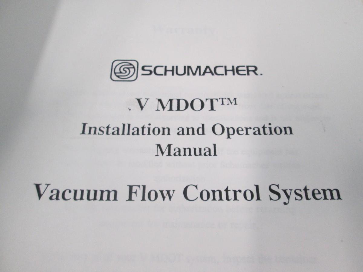 Used Schumacher, V-MDOT, Installation and Operation Manual, Used