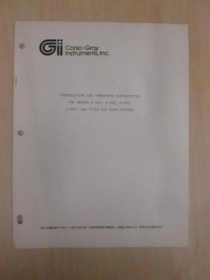 Used CorsoGray Gas Flow System Install and Operation Instruction, Used